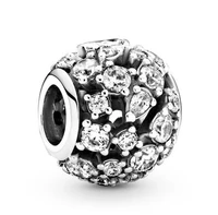 authentic 925 sterling silver moments round openwork with crystal charm bead fit pandora bracelet necklace jewelry
