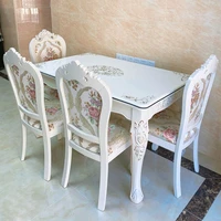 european dining table and chair combination modern simple small family ivory white printing marble rectangular solid wood dining