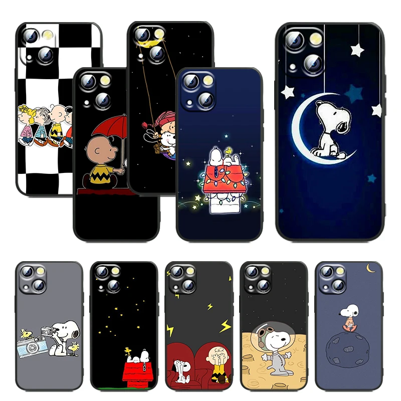 

Snoopy animation For Apple iPhone 11 12 13 Max Mini 5 6 7 8 X XR XS Pro Plus Black luxury Silicone Soft Cover Funda Phone Case