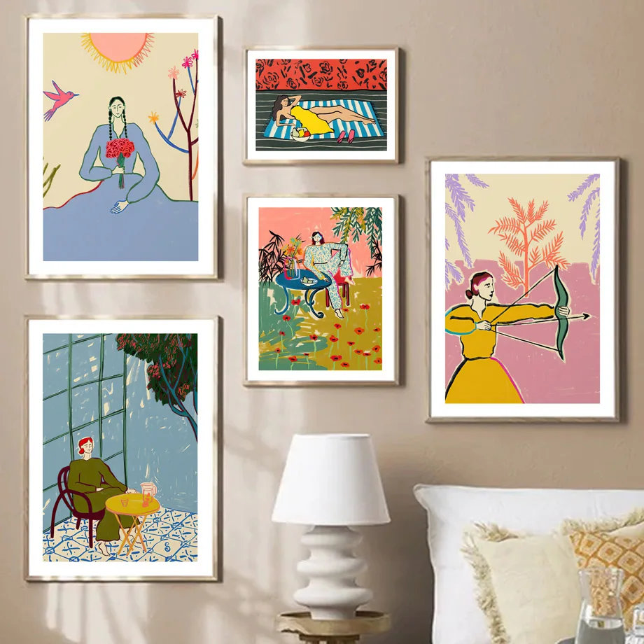 

Fashion Colorful Pattern Clothes Woman Abstract Nordic Poster Wall Art Print Canvas Painting Home Decor Pictures For Living Room