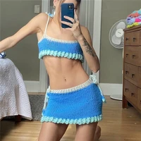dourbesty 2000s y2k knitted dress sets women summer patchwork sleeveless crop top mini skirt matching suit two piece outfits