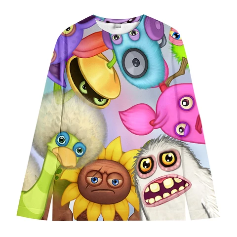 Толстовка с принтом «Мои поющие монстры» для мальчиков и девочек, осенний пуловер с круглым вырезом, повседневная красочная толстовка с героями мультфильмов, детские топы с длинными рукавами