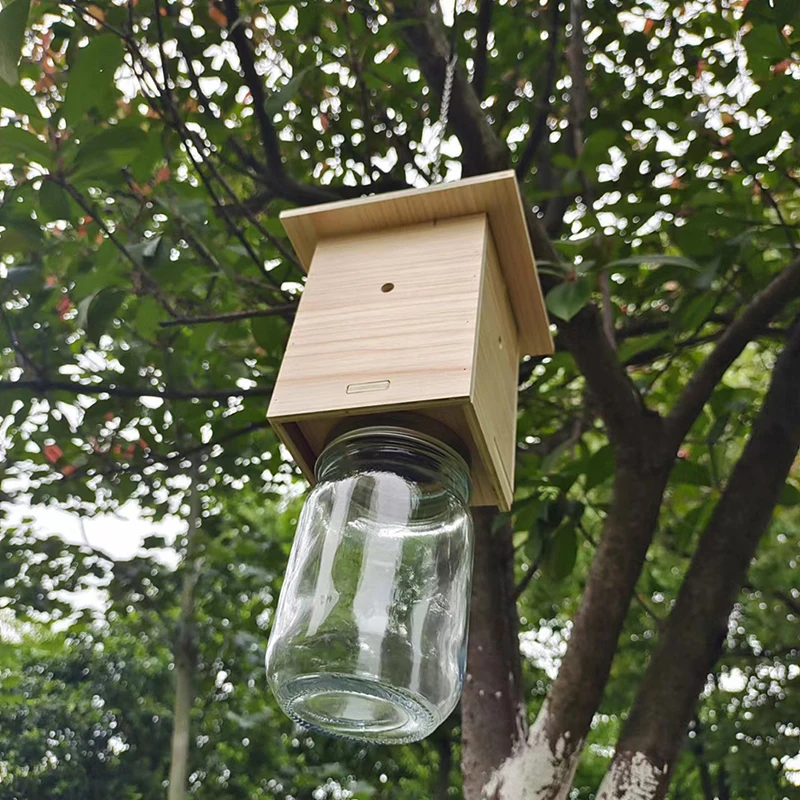

New Style 1PC Wood Bee Trap Durable Wood Cabin Style Carpenter Bee Trap Wasp Trap Catcher New