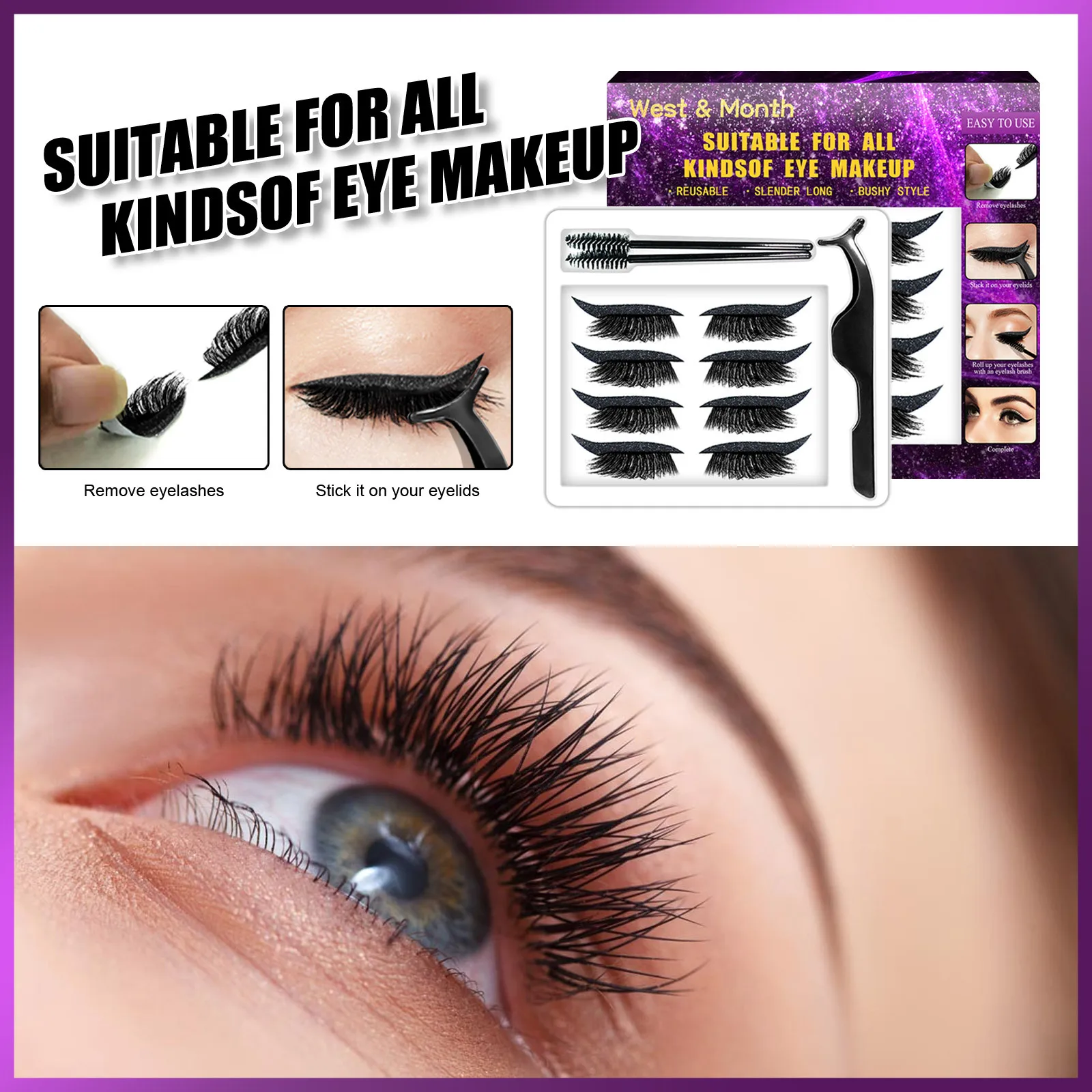Glue Free Self-adhesive Eyeliner Adhesive Tape False Eyelash Curling Eyelash Makeup Set Lash Boxes Packaging