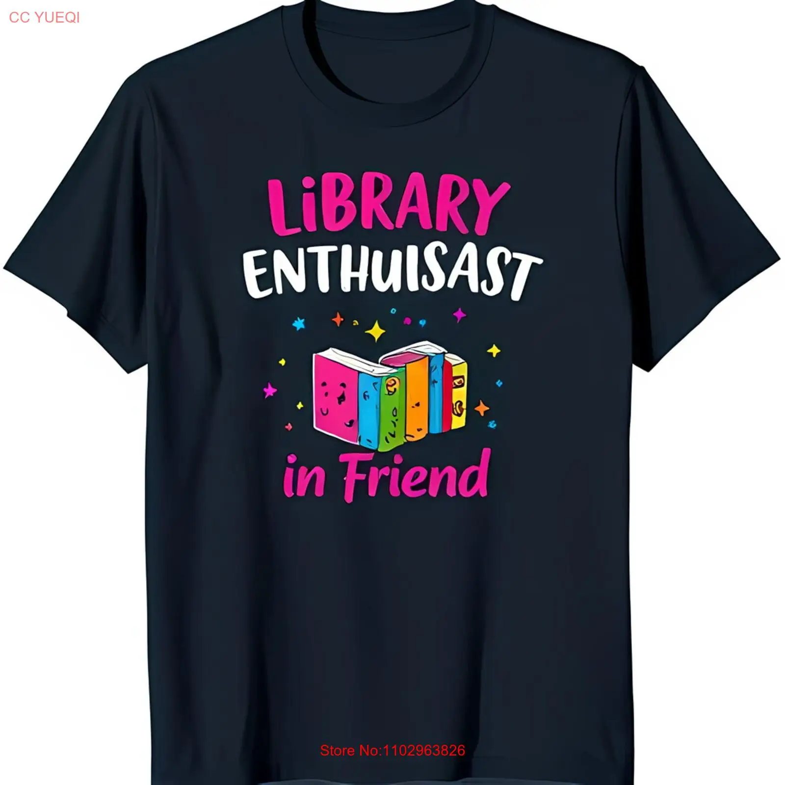 Библиотечная футболка с красочной графикой книги и счастливыми лицами