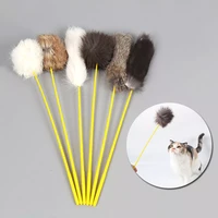 random color pet toys funny cat stick colorful rabbit fur pompom tease cat stick interactive for cat playing toy pet supplies