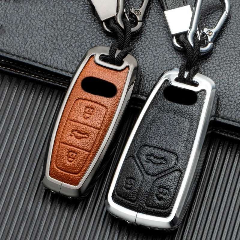

Leather Alloy Car Key Case Cover Shell Fob For Audi A1 A3 8P A4 A5 A6 C7 A7 A8 S3 S7 S8 R8 Q2 Q3 Q5 Q7 C8 Q8 S4 S7 TT TTS TFSI