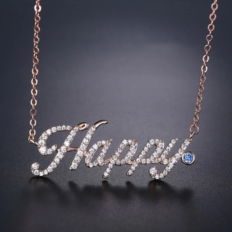 

2022 New HAPPY Letter Cubic Zircon Pendant Necklaces for Women Fashion Simple Collarbone Chain Necklace Birthday Party Gifts