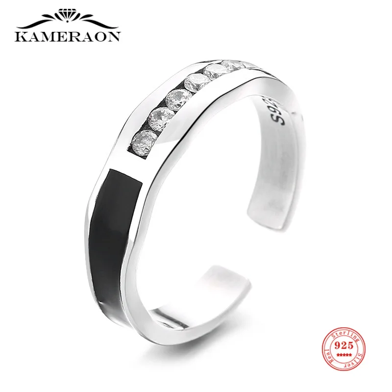 

925 Sterling Silver Black Color Block Finger Ring Fashion Creative Opening Ring for Women Men Personalized Fine Jewelry Gifts