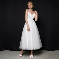robe de mari%c3%a9e white wedding dresses with soft tulle sleeveless bridal gowns 2022 new summer pleat ankle length robe de mari%c3%a9e