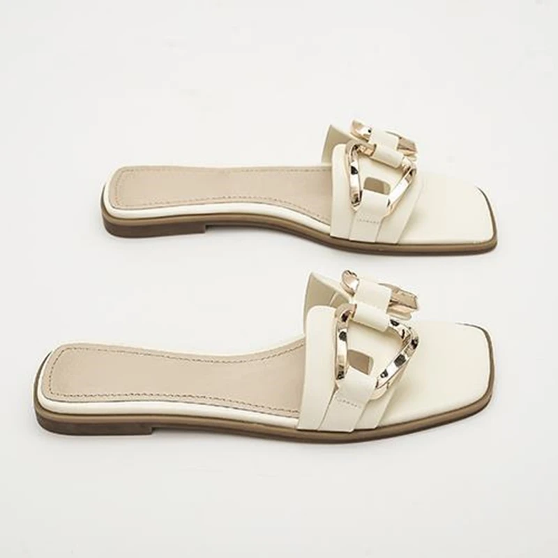 Женские сандалии на плоской подошве ZRACK модные пляжные с металлической цепочкой