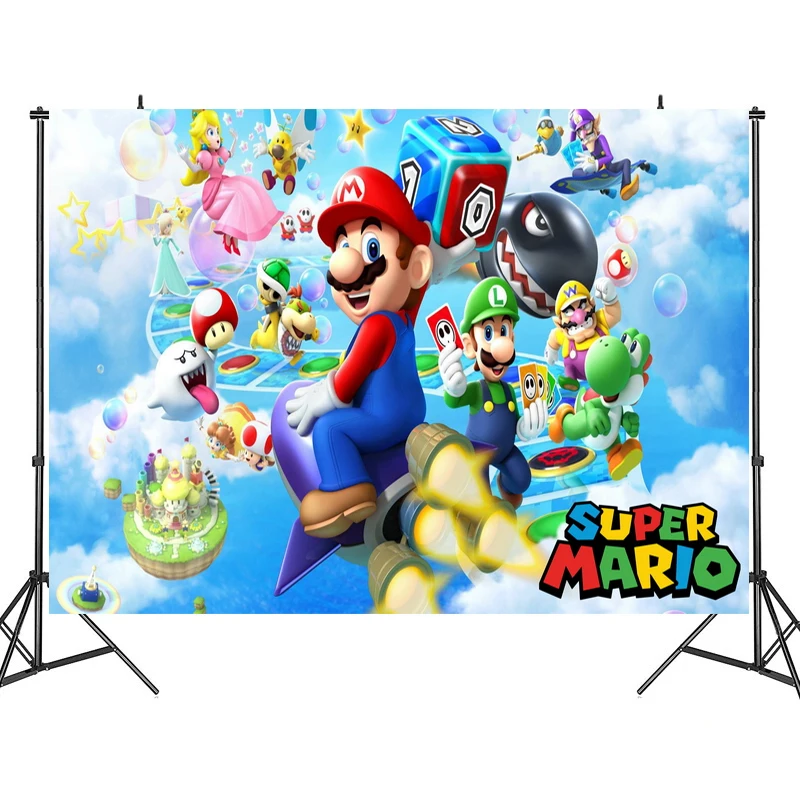 

Game original Super Mario party birthday background Mario Brothers cloth theme board cartoon character Mario doll children gift