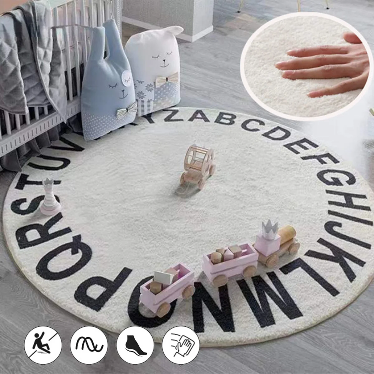

Nordic Round Carpet 26 English Letters Children's Crawl Mat Computer Chair Anti-slip Carpets Bedroom Decor Dresser Lounge Rug