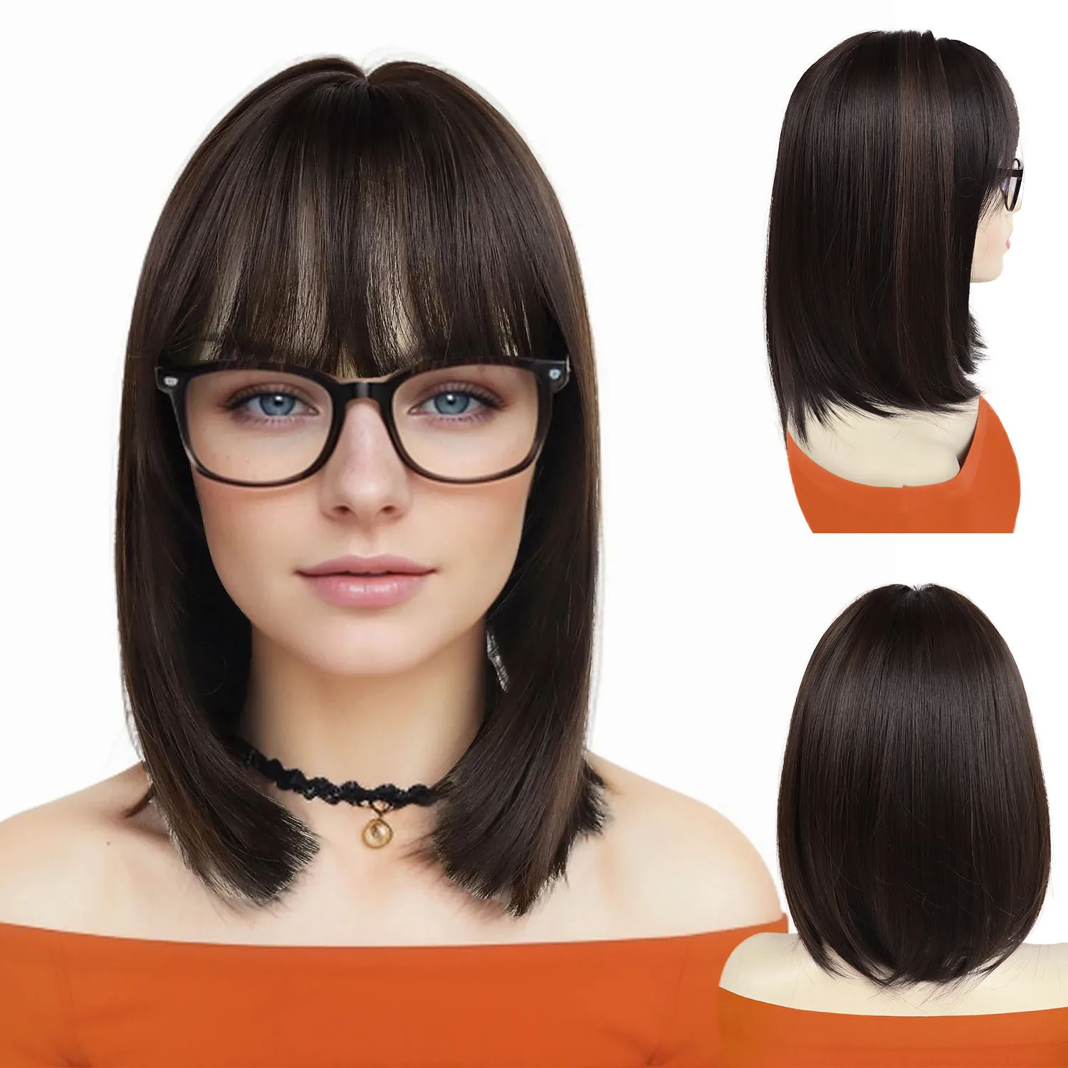 Синтетический коричневый парик Боб парики Velma очки для взрослых женщин косплея с