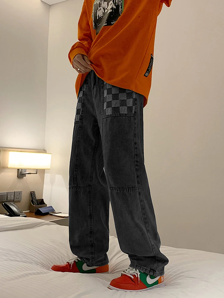 Men's Jeans Fashion Stitching Design Loose Straight Leg Casual Wide-leg Pants Brand Clothing Men Streetwear Jeans  men clothing