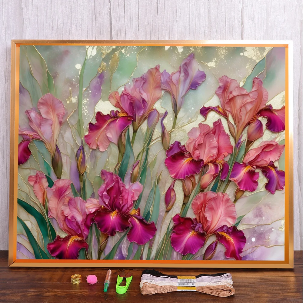 Набор для вышивки крестиком с цветочным принтом радужной расцветки ручная