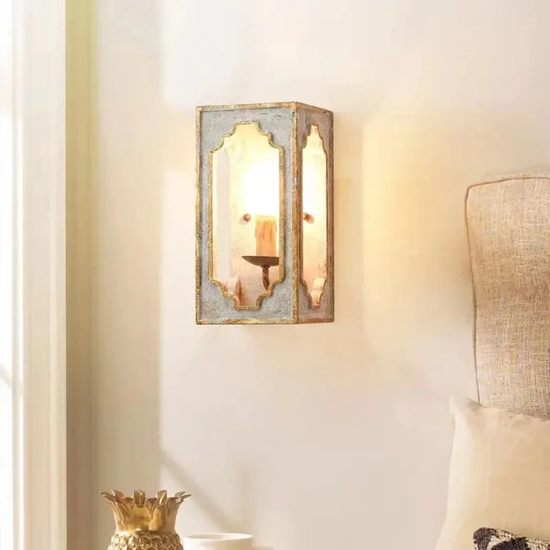 

American Rural Wood Wall Lamp French Retro Vintage Vintage Living Room Dining Room Bedroom Corridor Bedroom Lighting Fixture