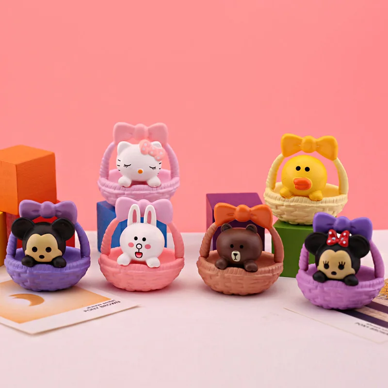 

Аниме фигурки Микки Минни Маус Цветочная корзина кукла мини размер набор из 6 ПВХ материал подарки для детей