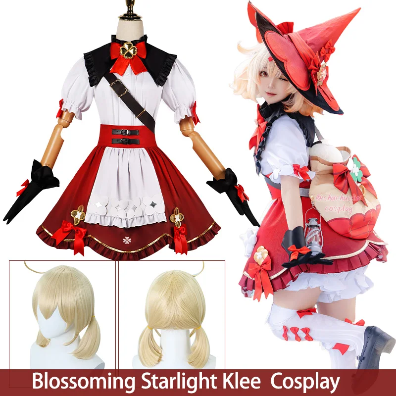 

Klee Blossoming Startlight Cosplay Costume Game Genshin Impact Cosplay Costume Anime Uniform Wig Suit Halloween Dresses Women