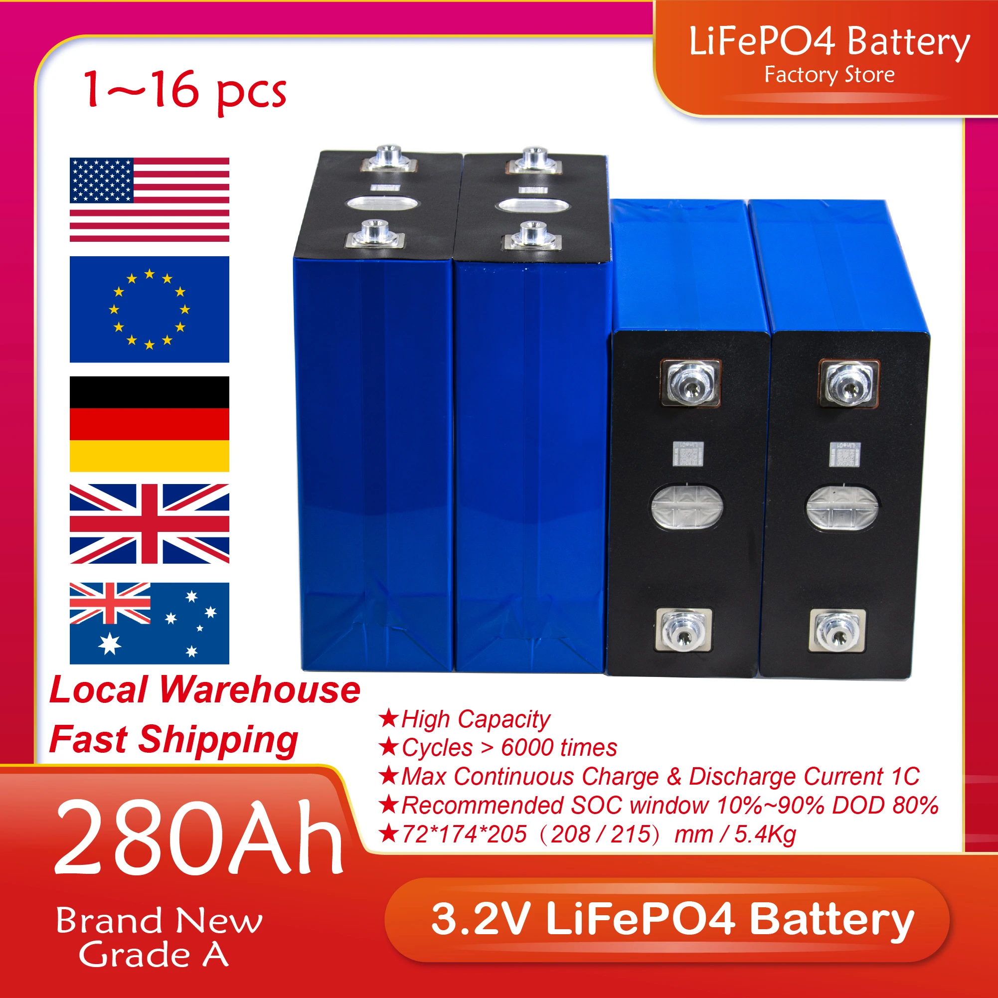 

4 шт., литий-железо-фосфатный аккумулятор 3,2 в Ач