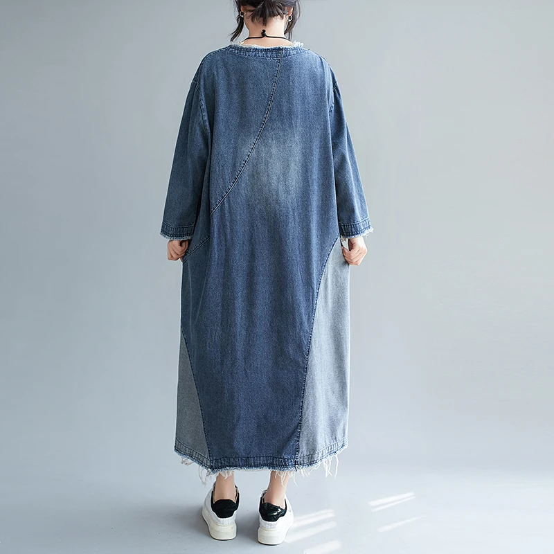 Женское джинсовое платье Oladivi повседневное свободное большого размера с длинным