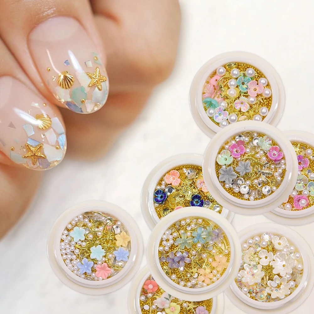 

Ocean Starfish Shell Nail Charms Gold Color Metal 3D Nail Rivet Slice Caviar Beads DIY Manicure Gel Polish Tips Beauty