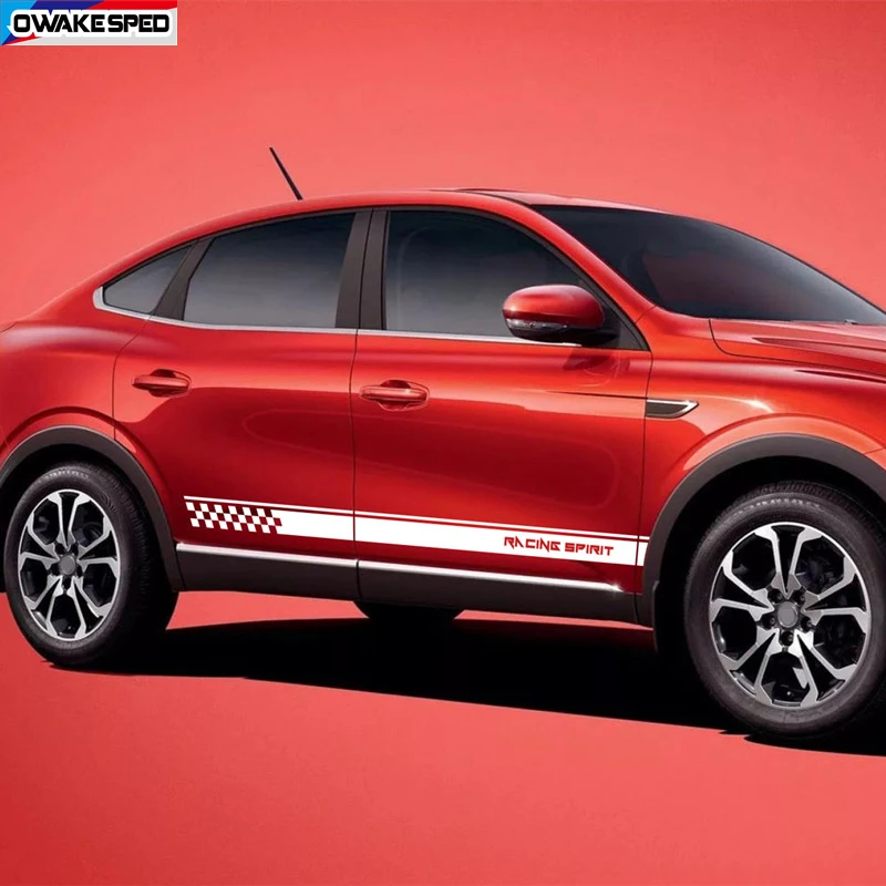 2PCS Car Body Door Side Skirt Decor Sticker For Renault ARKANA Racing Spirit Sport Stripes Tuning Accessories DIY Vinyl Decal