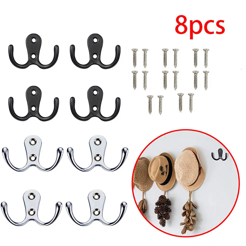 

4/8pcs Double Side Coat Hooks Zinc Alloy Wall Mounted Towels Robe Clothes Hanger Hats Hooks for Door Bathroom Kitchen Decor