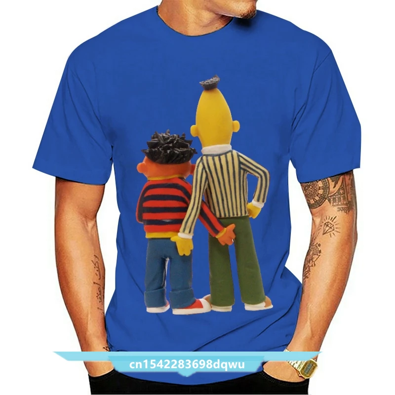 Bert And Ernie Sesame Street Touch My Butt Funny Black T-Shirt Elmo S-3Xl Harajuku Tops Fashion Classic Tee Shirt