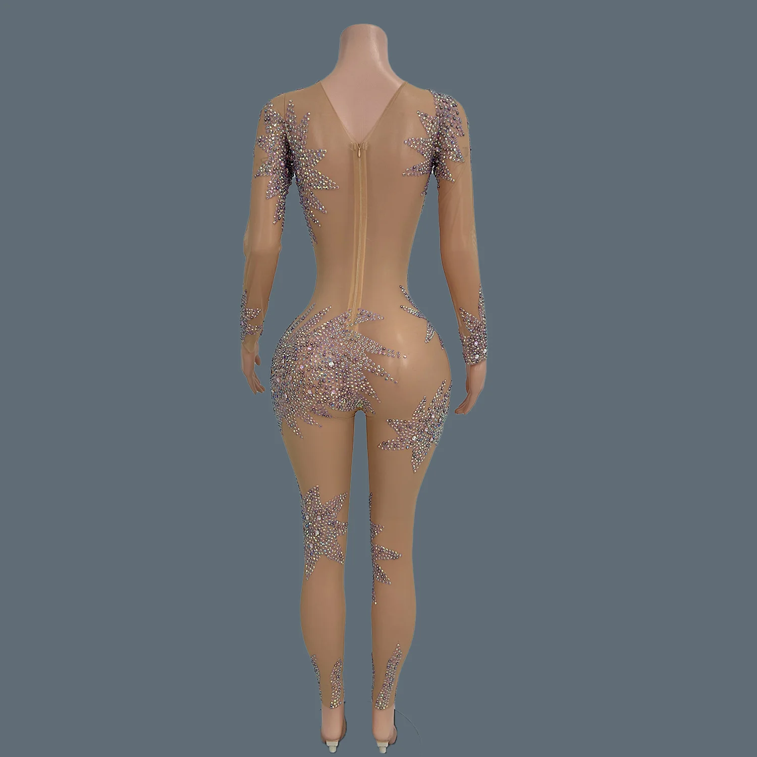 Сексуальный прозрачный облегающий комбинезон женский уличный фиолетовый костюм