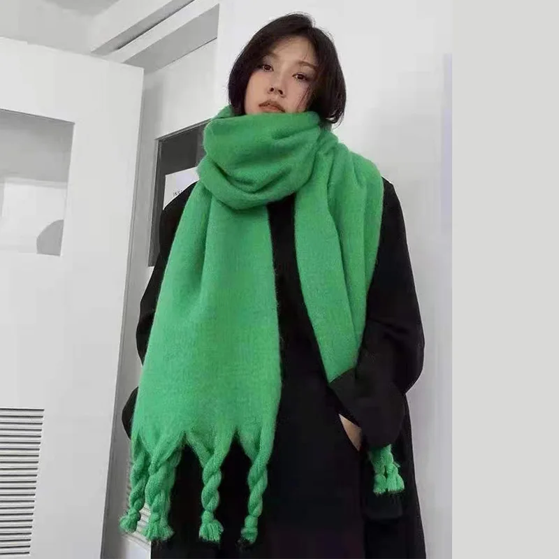 

Korean Winter Scarf Women Cashmere Warm Pashmina Solid Female Scarves Wraps Thick Warm Soft Bufanda Big Tassels Shawl Long Stole