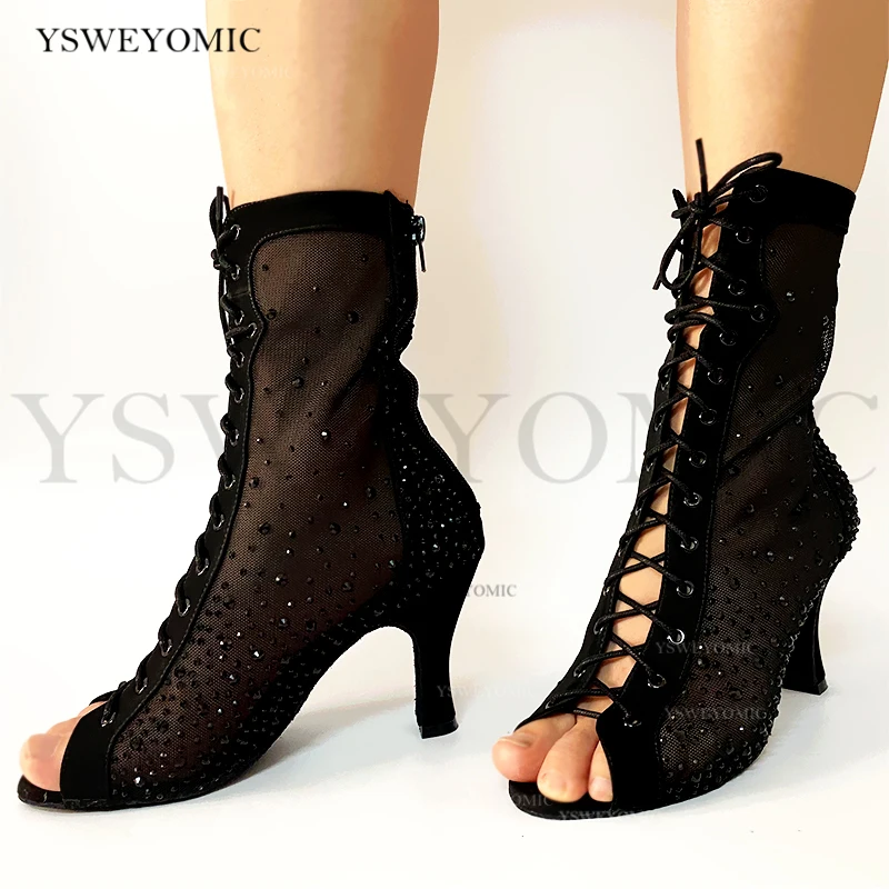 Strass Latin Women Dance Shoes Black Ladies Dance Boots Salsa Tango Indoor Sport For Women's Ballroom Dancing Shoes Dance heels