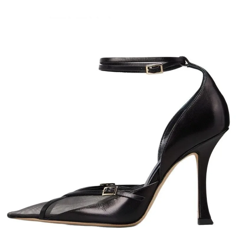 

2022 New Sexy Spring and Summer Pointed Toe Stiletto Women's High Heels Mesh Hollow Ladies Sandals Fashion Buckle Women's Shoes