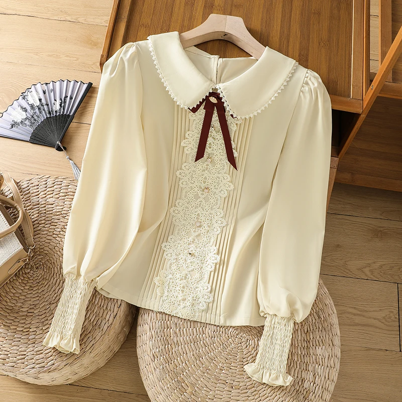 Винтажная блузка с длинными рукавами и цветочной вышивкой для девочек Mori женская