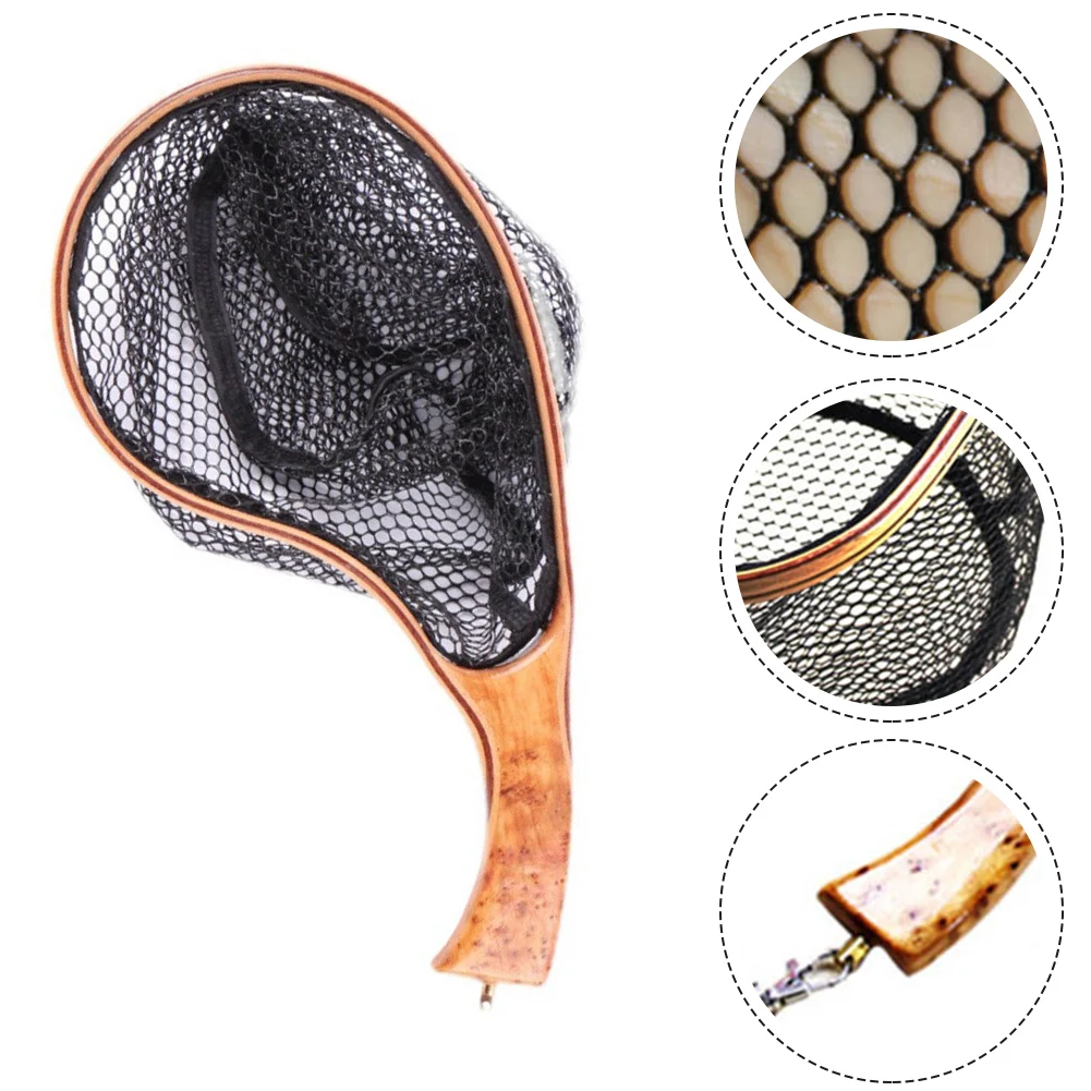 

Fly Fishing Net Landing Catch Release Net Wooden Frame Stream Fishing Net Fishing Tackles Catching Releasing Parts