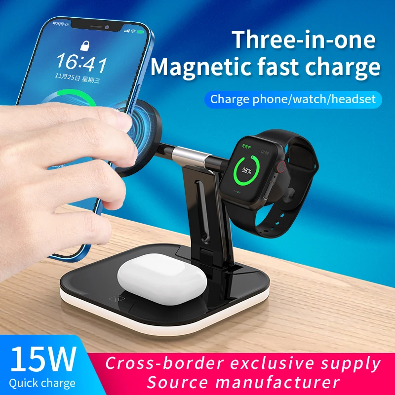 

Магнитное Беспроводное зарядное устройство 3 в 1 15 Вт для iPhone 13 12 Pro Max/12 Mini, быстрое зарядное устройство для Airpods Pro 2/Apple Watch 6 5 4