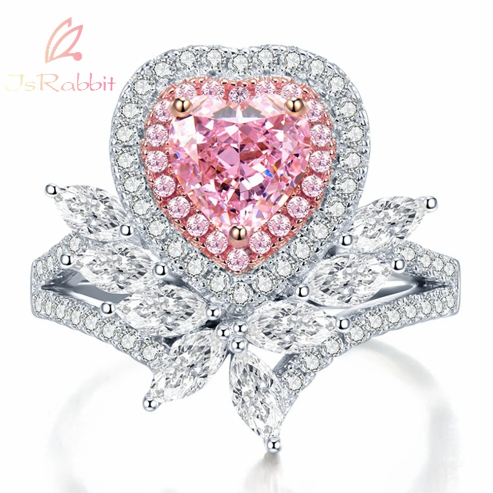 

IsRabbit 18K Gold Plated Heart Cut 7MM Created Vivid Pink Sapphire Diamonds Rings Flowers Silver 925 Fine Jewelry Free Shipping