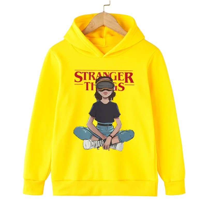 

Boy's Girl's Stranger Things 4 Hoodies 2022 Spring Autumn Casual Cotton Sweatshirts Kid's Solid Color Hellfire Club Hooded Tops