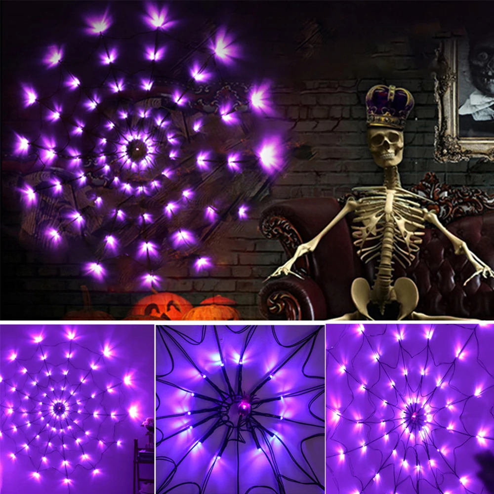 

8 Mode Net Mesh Atmosphere Lamp Halloween LED Spider Web String Light with Remote Control Outdoor Indoor Party Decor Night Light