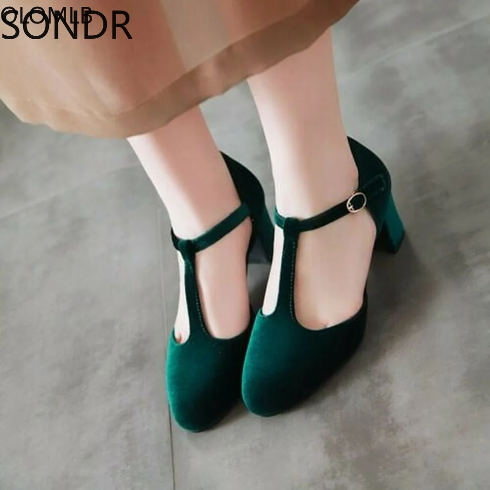 

Women's Block Heels Court Ankle Strap T-Bar Buckle Retro Casual Shoes Pumps Chic New