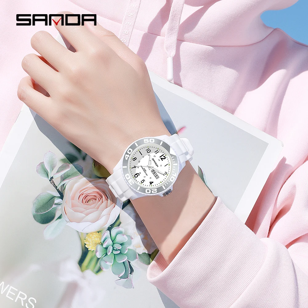 SANDA Couples Leather Watch Digital Sports Waterproof Watch Gift Set for Him And Her Wristwatch Stopwatch Wrist Timepiece Clock