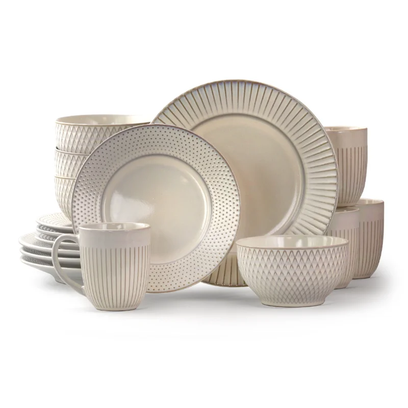

Elama Market находит 16 Piece круглая керамическая посуда набор в рельефном белом