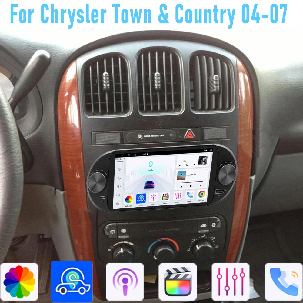 Фото 6-дюймовая автомагнитола для Chrysler Town & Country 04-07 с GPS, беспроводным Apple CarPlay, Android 15, камерой, Wi-Fi, 4-64 ГБ памяти №1