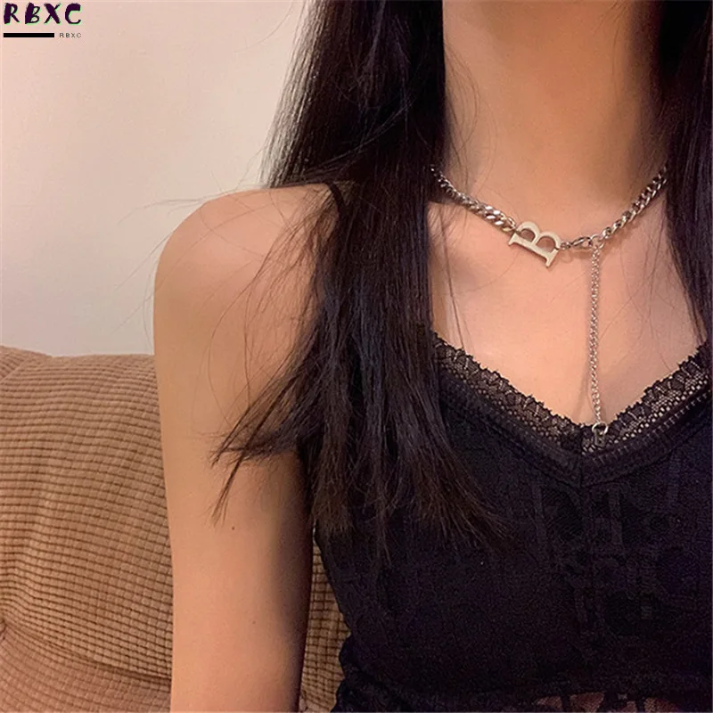 

b Letter Necklace Female Ins Hip Hop 2021 New Fashion Light Luxury Simple Chain Accessories Versatile Metal Neck Chain X80