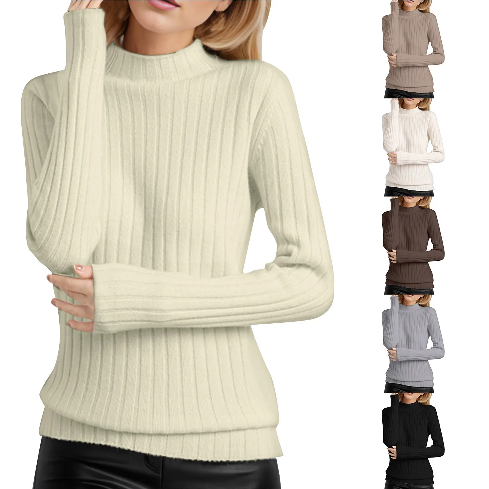 

Женский трикотажный свитер с длинным рукавом и высоким воротником