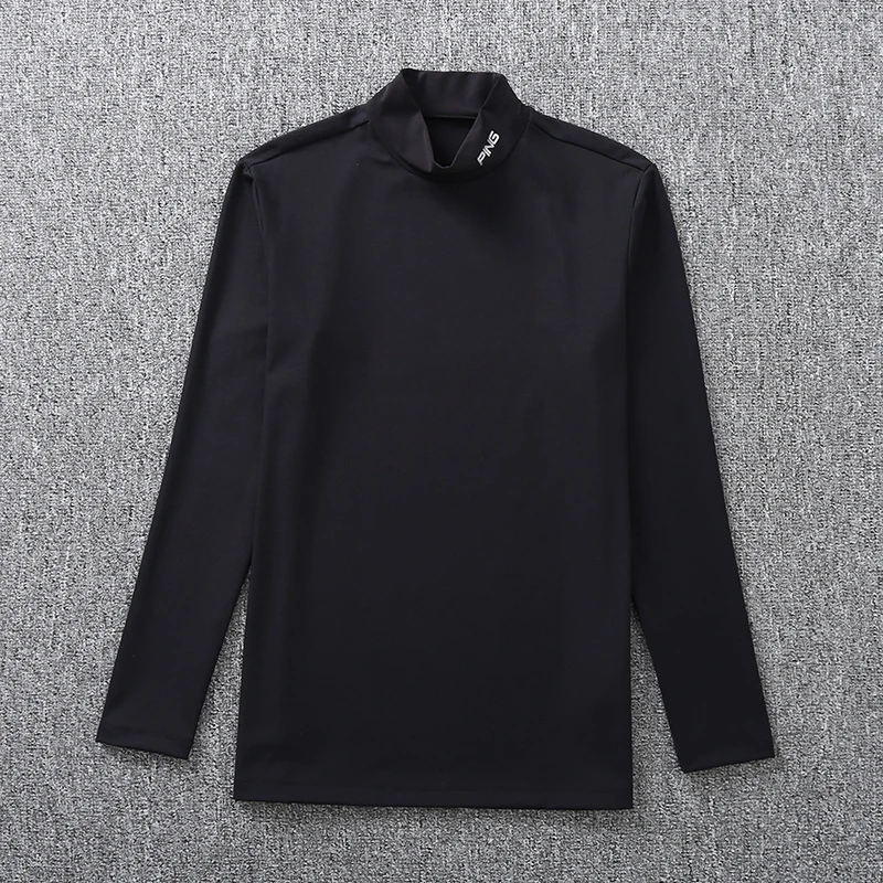 Men's golf autumn and winter sports T-shirt with slim golf half-turtleneck bottoming shirt in thin velvet