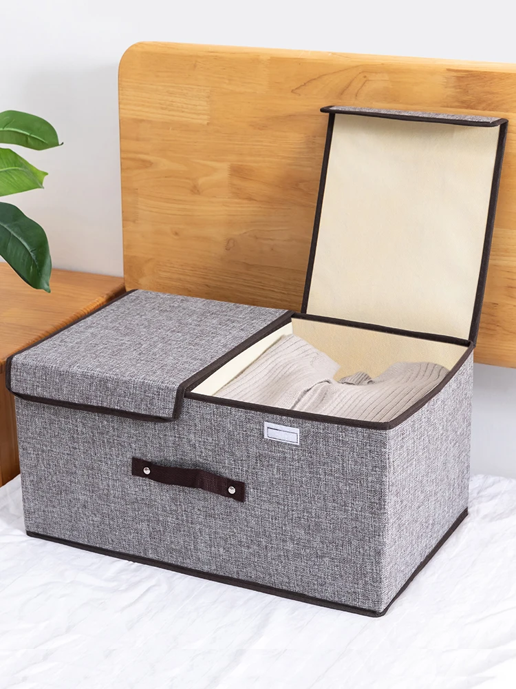 Storage box fabric cotton linen finishing box underwear household storage box wardrobe artifact large folding clothes box