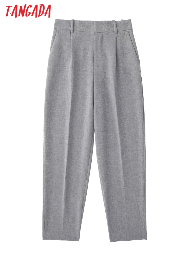 

Tangada Women Gray Business Suit Pants Trousers Vintage Style Lady Pants Pantalon JE219