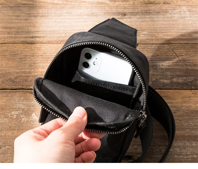 Fashion designer natural genuine leather men's black chest bag outdoor casual daily high quality real cowhide crossbody bags