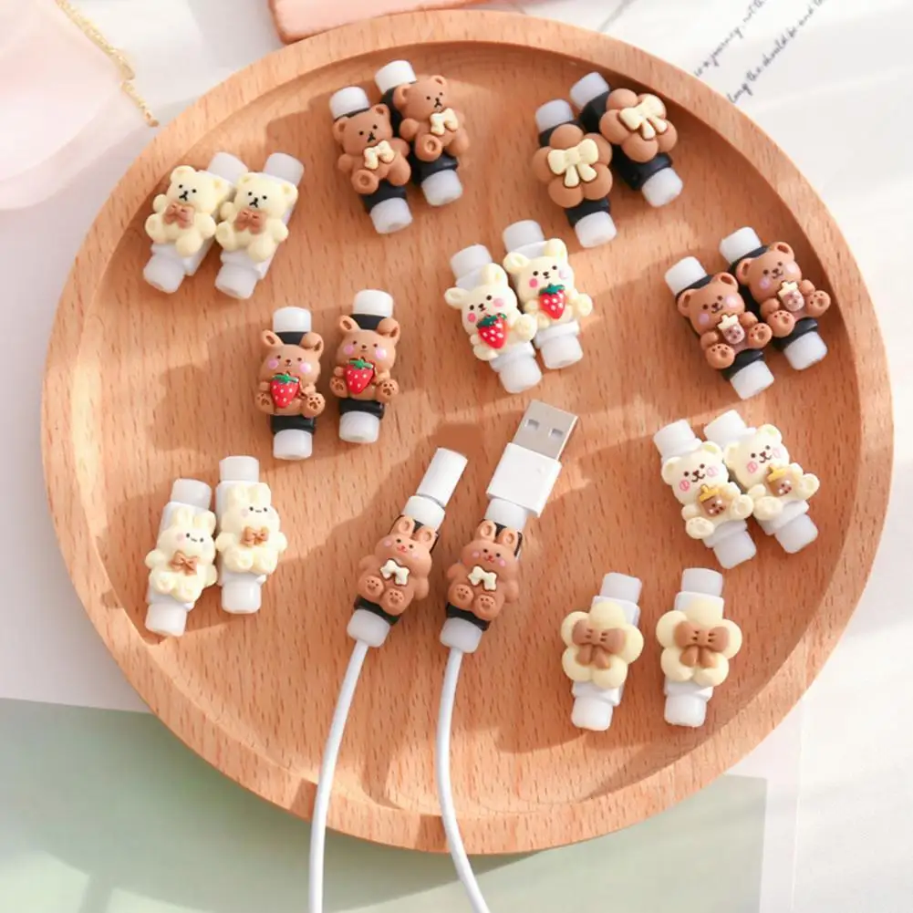

1 Pair Data Cable Protective Cover Universal Anti-breaking Silicone Cute Cartoon Earphone Data Line Protector Wire Saver for iPh